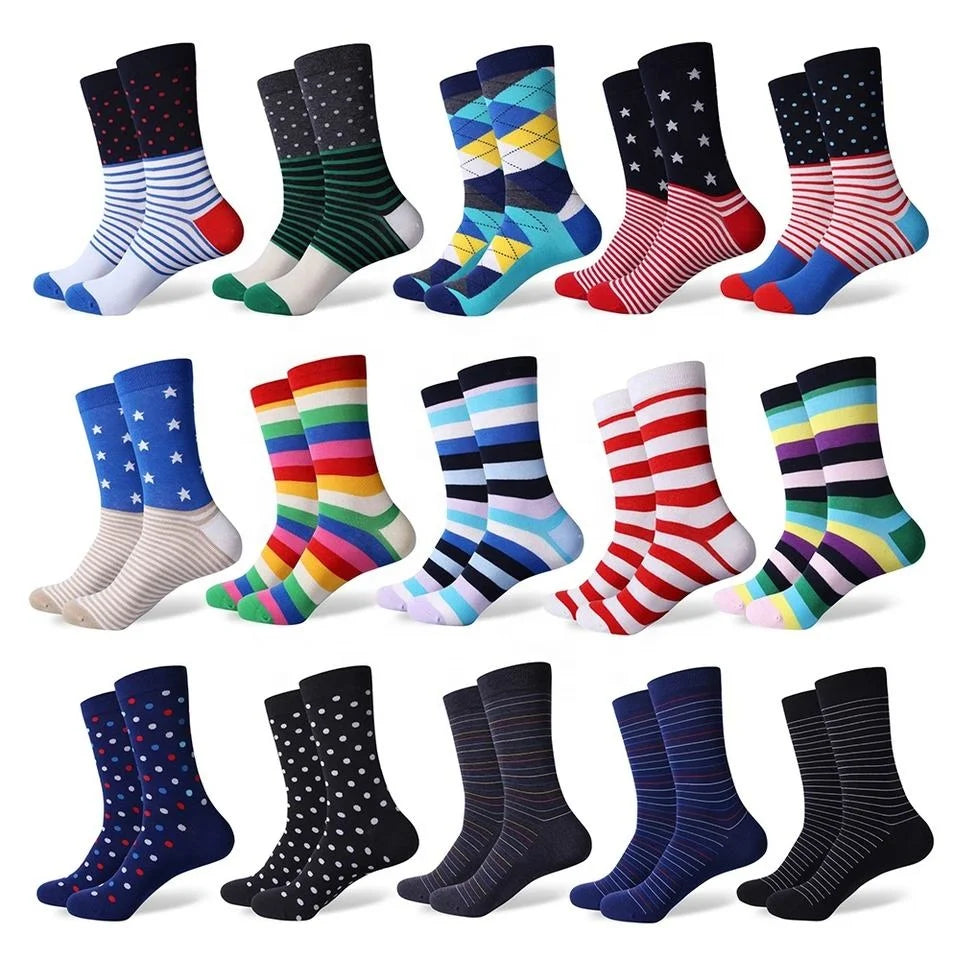 Custom Logo Cotton Crew Socks Business Men Happy Funny Crazied Colorful Jacquard Knitted Sporty Socks Bamboo Material Packaging