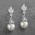 CAOSHI Dainty Leaf Shaped Design Crystal Cubic Zirconia Pearl Earrings for Women Wedding Trend Silver Plated CZ Pendant Earrings