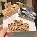 8cm Women Girls Large Brown Black White Check Stripe Acrylic Hair Clamp Claws Accessories Checkered Hair Claw Clips Checker