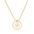 Charm 18K Gold Plated Stainless Steel Jewelry Gift Waterproof Snake Bone Chain Freshwater Pearl Pendant Necklace
