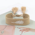 Ethnic Style Jewelry 2cm Wide Webbing Embroidered Feather Pattern with Adjustable Tassel Wrapped Bracelet