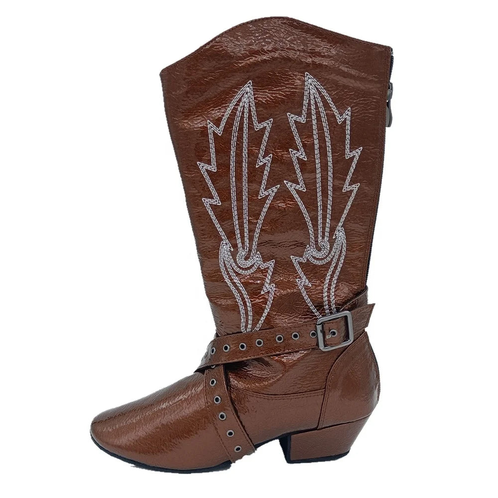 008Z Brown Faux Suede Women's High Heel Ballroom/Latin Dance Shoes Customized Embroidery Hand-made Indoor Dancing Cotton Lining