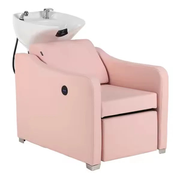 Peach Pink Salon Shampoo Bed Backwash Device Shampoo Chair with Adjustable Footrest