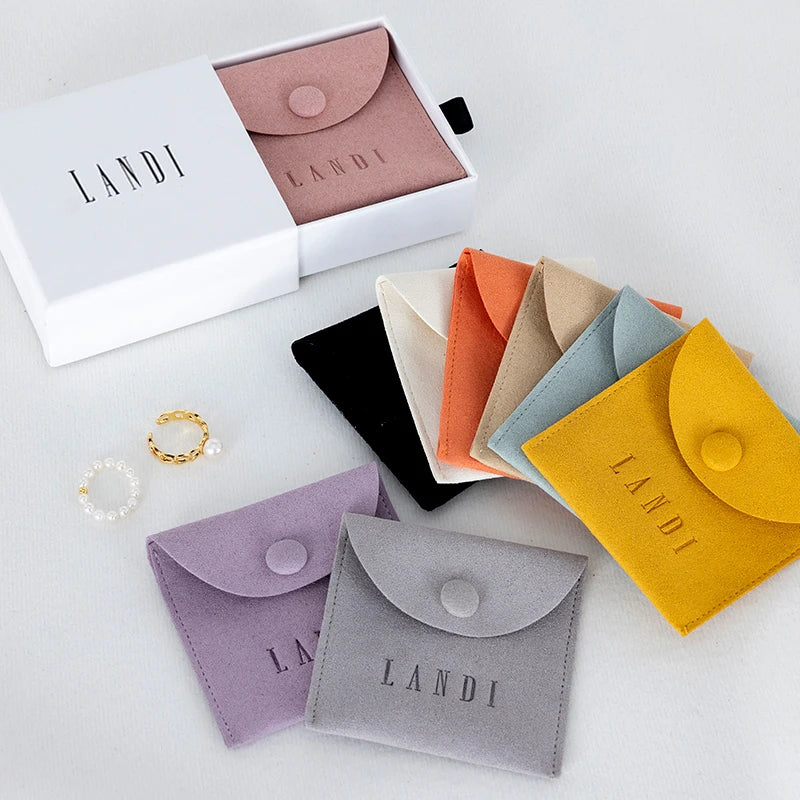 Factory Supplier Microfiber Bag Suede Jewellery Package Pouches Flap Jewelry Gift Packaging Pouch With Snap Button