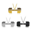 Hiphop Fitness Necklace Mens Womens Barbell Dumbbell Gym Pendant Necklace Triple Plate Dumbbell Pendant Gym Jewelry