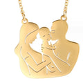 Pop Jewelry Cartoon Character Family Mom Dad Child Four Person Pendant Bulk Stainless Steel Necklace