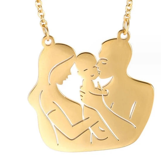 Pop Jewelry Cartoon Character Family Mom Dad Child Four Person Pendant Bulk Stainless Steel Necklace