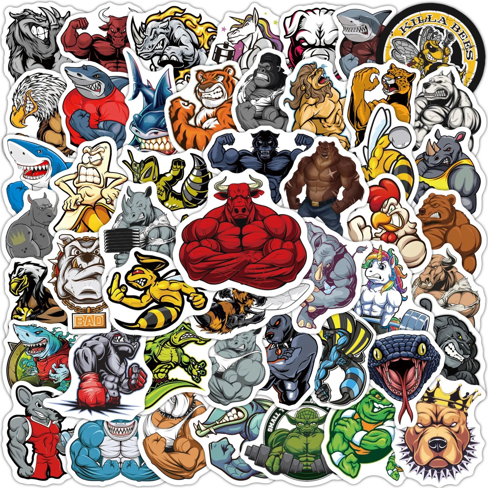50Pcs Fierce Muscle Animal Cartoon Graffiti Stickers for Gym Bottle Laptop Custom Fitness Sports Decorative Sticker Label