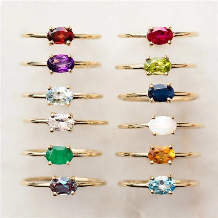 SP 18K Gold Colorful Zircon Natural Stone Rings for Women Finger Ring Jewelry
