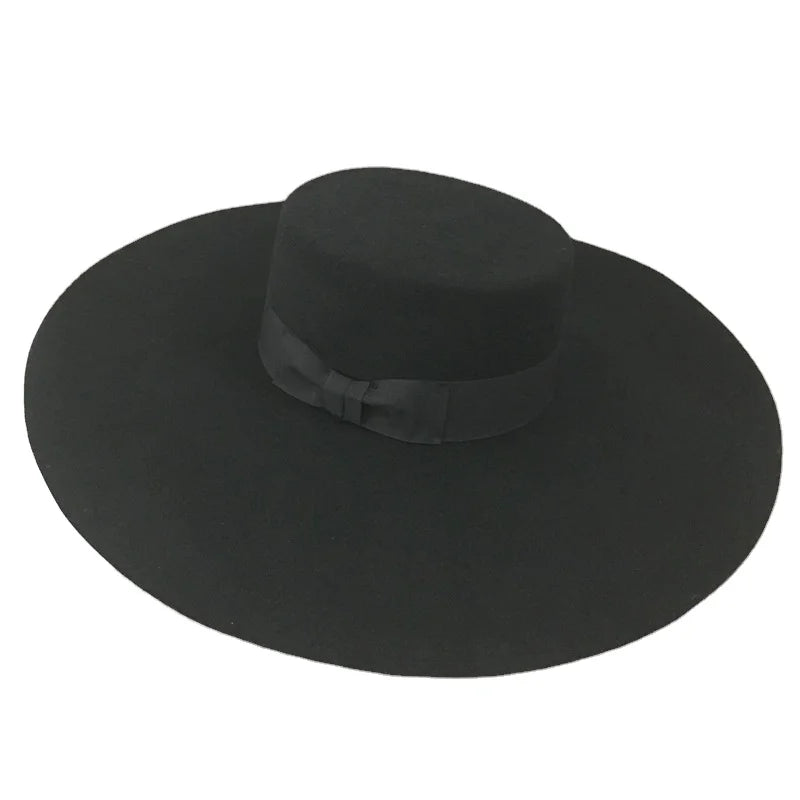 Wholesale 100% Wool Felt Hat  Lady Women Events Fashion Dress Trendy Designer Wide Brim Stiff Boater Fedora Hats
