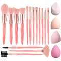 Premium 15-Piece Pink Makeup Set Crystal Handles Customizable Synthetic Bristles for Eyebrow Blush Application Shaving Included