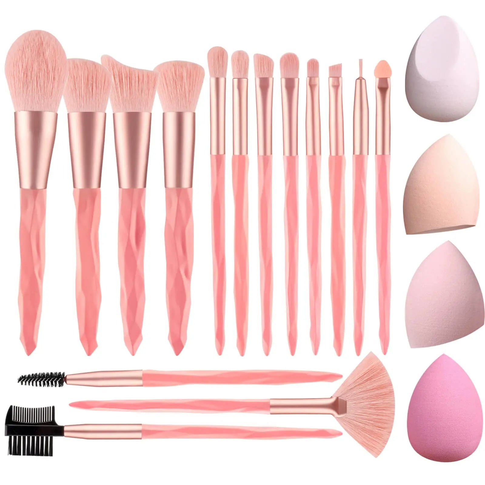 Premium 15-Piece Pink Makeup Set Crystal Handles Customizable Synthetic Bristles for Eyebrow Blush Application Shaving Included