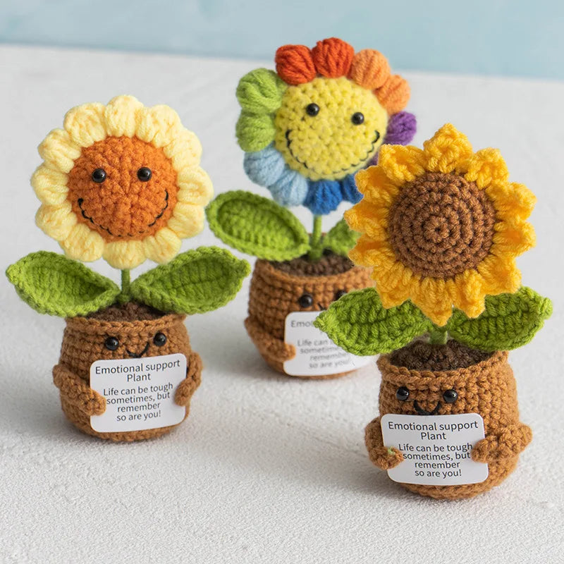Colorful Artificial Sunflower Desktop Ornament Crochet Flower Handmade Knitted Flowers