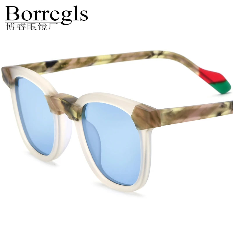 Borregls Matte Acetate Multicolour Polarized Sunglasses UV400 Men Brand Designer Vintage Square Sun Glasses for Women 19269T