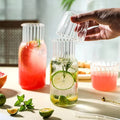 New Design 400ml 600ml Heat Resistant Vertical Stripes Glass Pitcher With Cup Lid Set