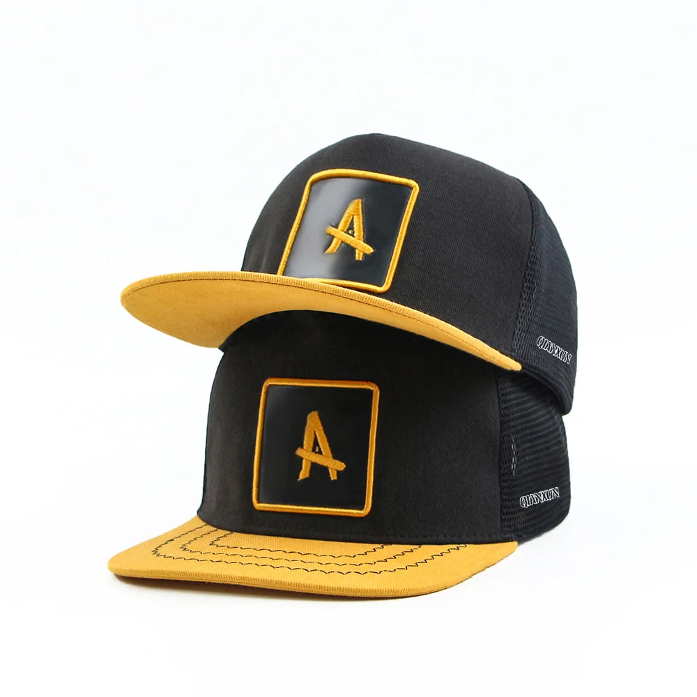 Custom Logo 5 Panel Snapback Hat Breathable Mesh Trucker Hat With PU Leather Patch Logo Embroidered Patch Richardson 112 Gorras