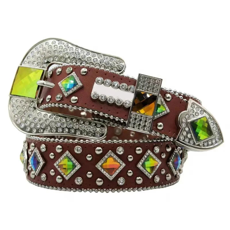 Western Luxury High Quality Crystal Water Diamond Belt Designer Men's Belt Inlaid With Rivets Personalized Decoration Belt Women