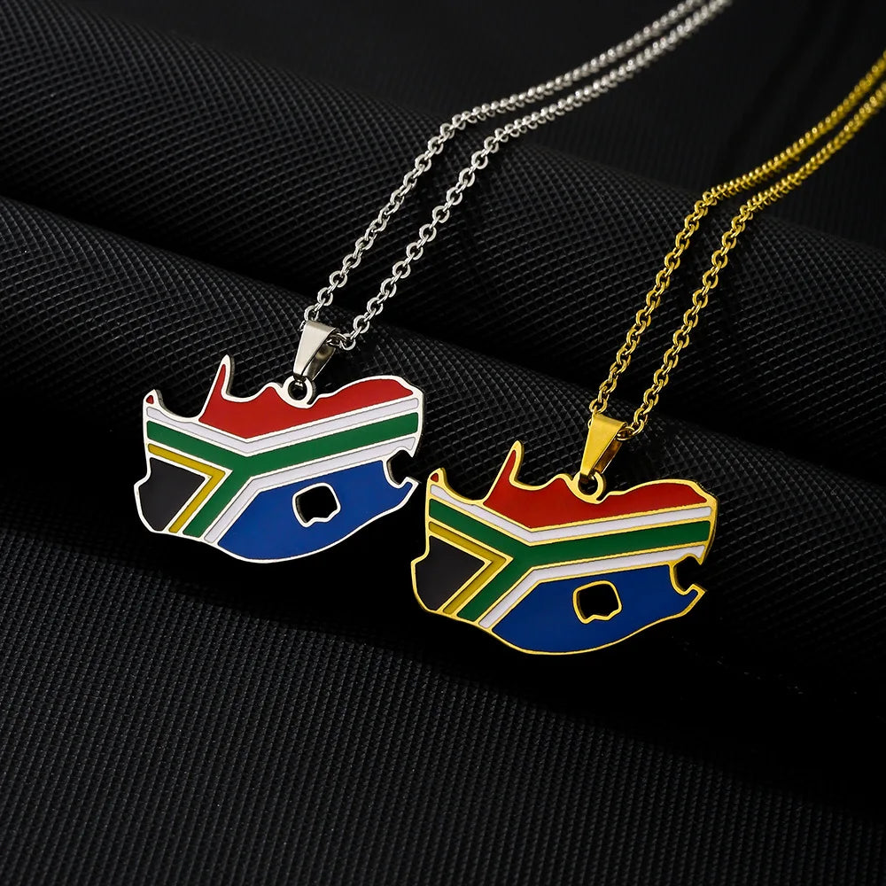 Manufacturer Enameled Stainless Steel South Africa Map Necklace 18K Gold Plated Enamel South Africa Flag Map Pendant Necklace