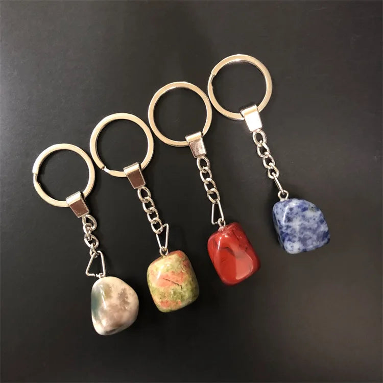 Diy Natural crystal grape-shaped keychain Aventurine jade tiger's eye tumbling stone pendant for healing gifts