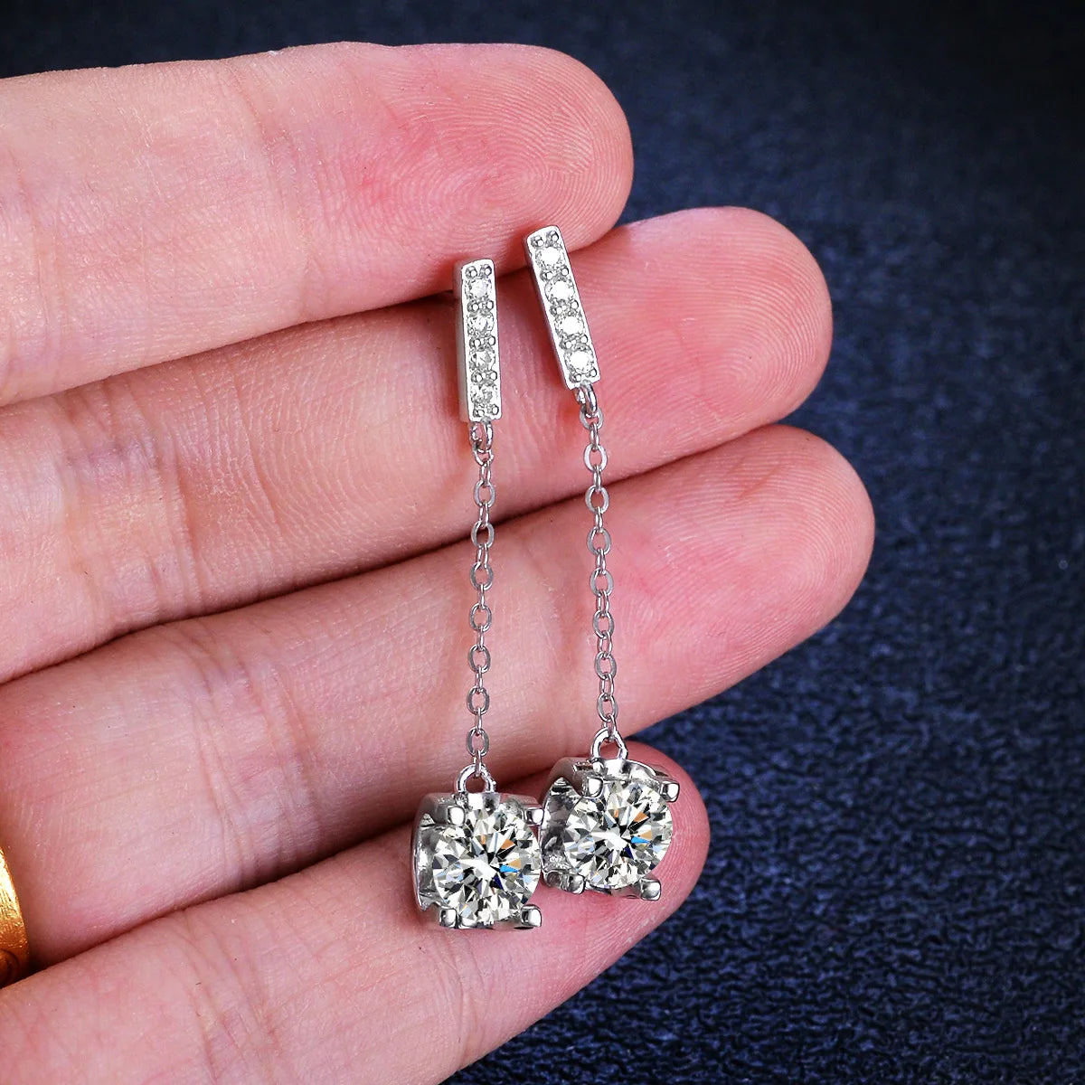 Factory Wholesale Luxury S925 Sterling Silver 2 Carat Moissanite Diamond Tassel Earrings Fine Jewelry