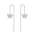 Hot Sale S925 Sterling Silver Rhodium Plated Long Chain Hollow Butterfly Threader Earrings
