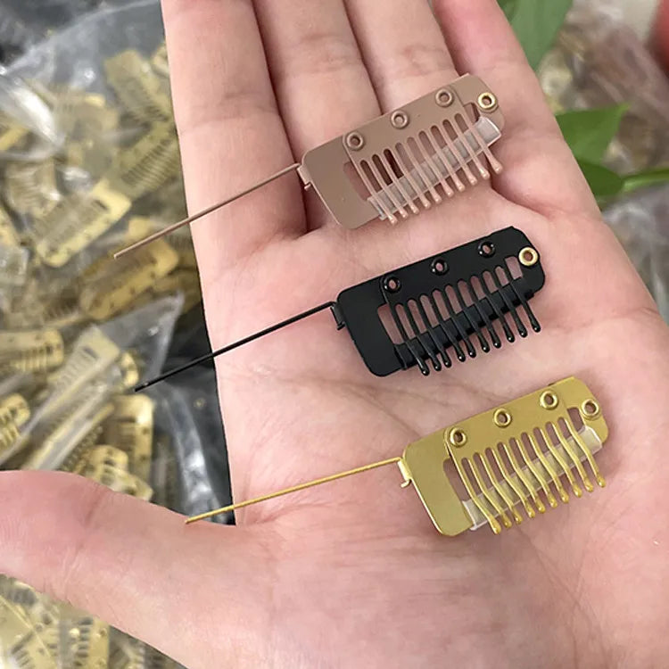 Wholesale Large Stock Chunni Clips 3.6cm 10 Teeth Snap Clips With Safety Pin for Weft Hair Extensions