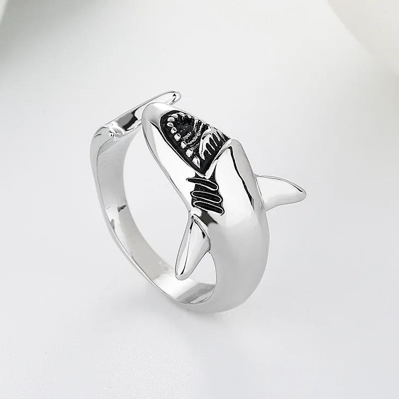 Minimalist Jewelry 18K Gold Plated Brass Irregular Adjust Ring for Woman Retro Simple Great White Shark Open INS Shark Open Ring