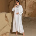 BA5112 Elegant White Two-Piece Set Hand-Stitched Beaded Dress Arab Robe Middle Eastern Kaftan Foreign Trade Abaya for Eid
