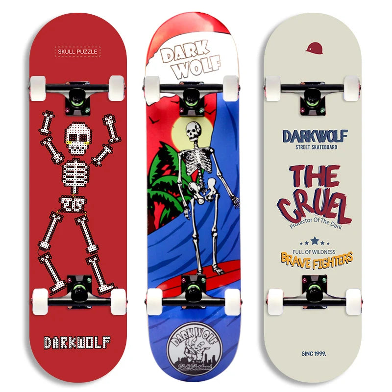 DARKWOLF Professional 100% Canadian Maple Design Custom Print Skate Board Complete Skateboard for Adults