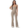 Women's Long Length Halter Neck Flare Yoga Jumpsuit Quick Dry Stretchy Compression Lightweight Seamless Fitness Short Leggings