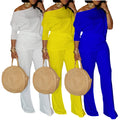 D3298 Latest Design Autumn Jumpsuit Women Elegant Solid Color Slash Neck Wide Leg Jumpsuit for Ladies