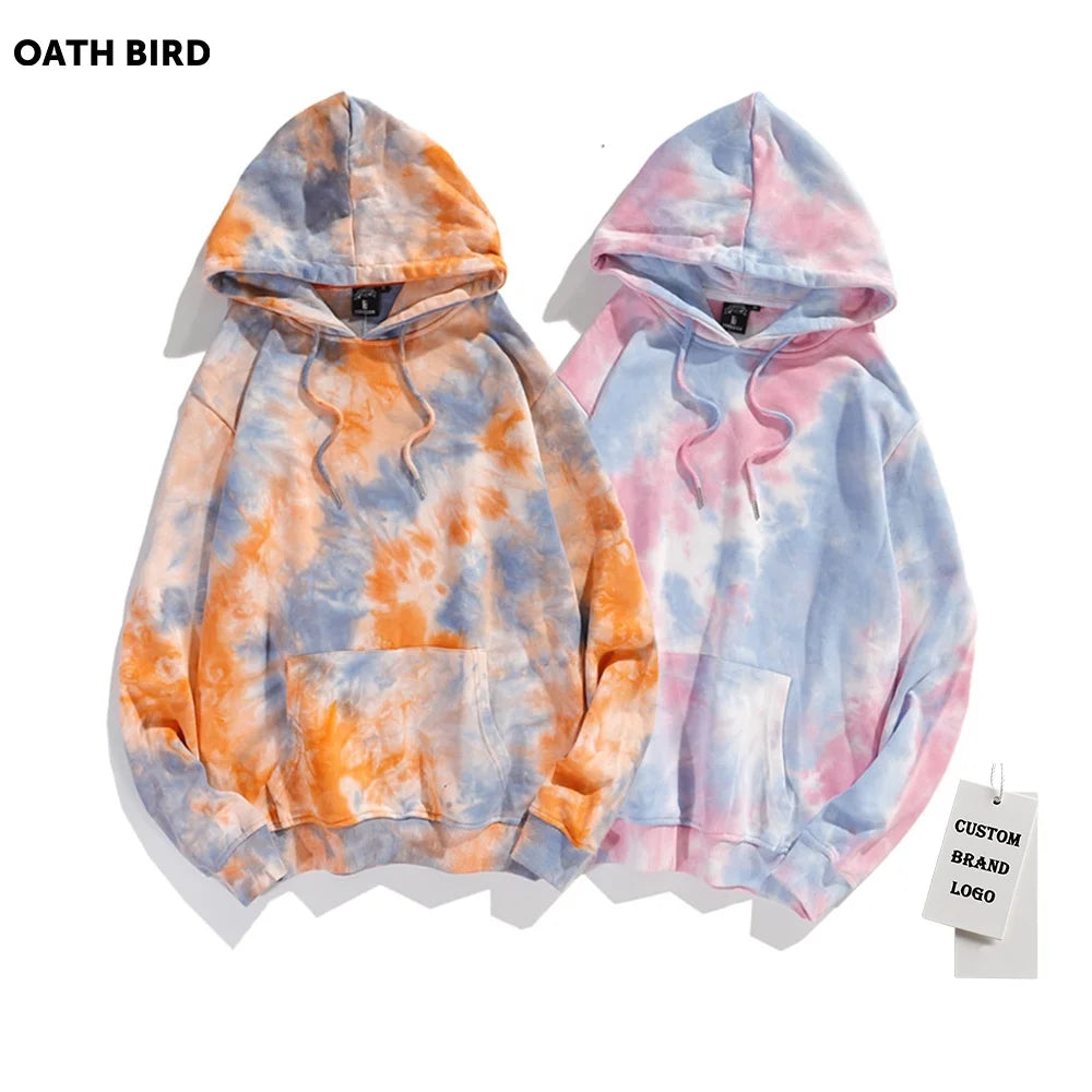 100% Cotton GSM300 Blank Tie-dye Hooded Sweatshirt French Terry Pullover Tie Dye Hoodie Set Custom Print Logo Men Tie Dye Hoodie