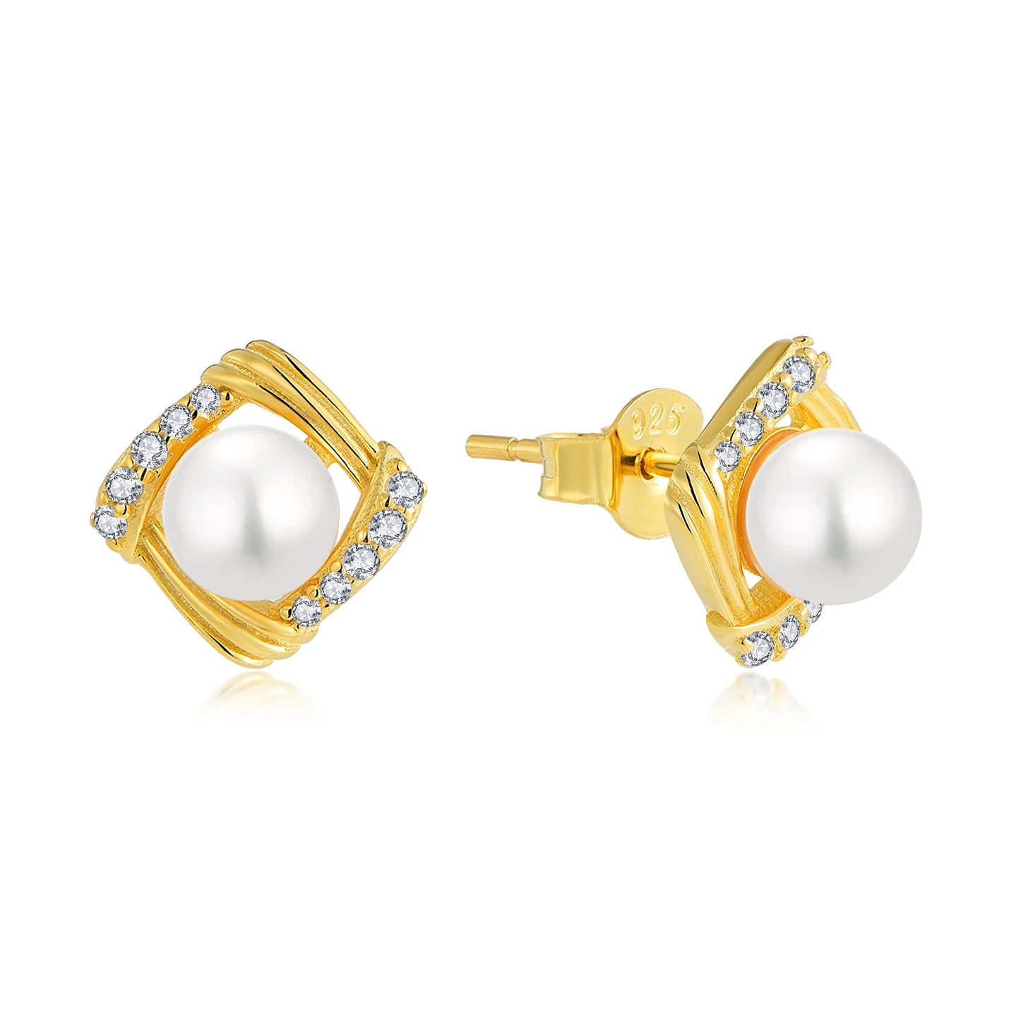 Custom Oem Fine Jewelry Luxury Christmas Gift 18K Gold Plated Cz Women Big Pearl Stud Earrings S925 Sterling Silver