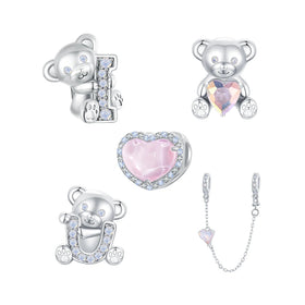 Factory Wholesale 925 Sterling Silver I love U Bear Charms Beads Heart Pendant for DIY Bracelets Fine Jewelry Gift