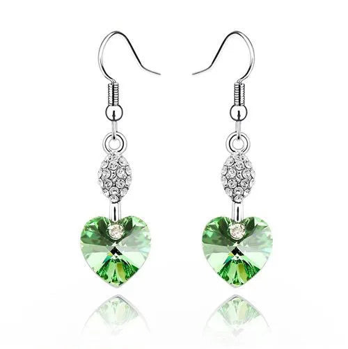 Platinum Plated Colorful Crystal Stud Earrings Women Girls Heart Shape Trendy Gift Allergy Free Jewelry Party Wedding Wholesale