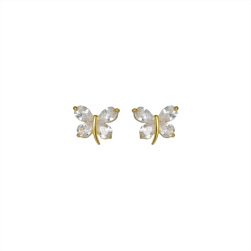 Fine Jewelry 925 Sterling Silver Fancy butterfly Shinny Zircon Summer Earrings Stud
