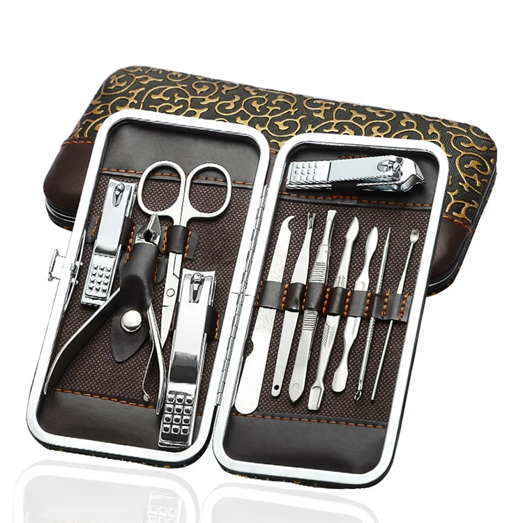 Professional High Quality 12 Pcs Stainless Steel Pedicure Manicure Set 12-in-1 Nail Clipper Durable Portable Gift Box Travel Kit
