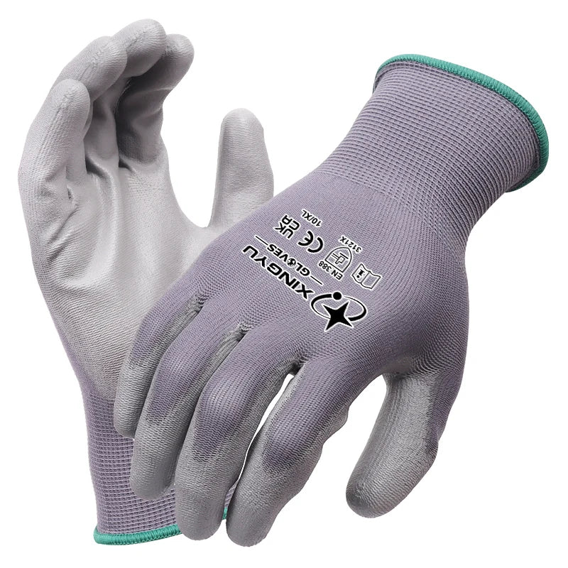 XINGYU 13 Gauge Polyester PU Coated Gloves Industrial protection Breathable Garden PU Coated Safety Gloves Thin Work Gloves