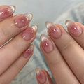 3862 Chic Pink Gradient Press-On Nails with Glitter Short Almond False Nail Dropshipping Artificial Fingernails Customize