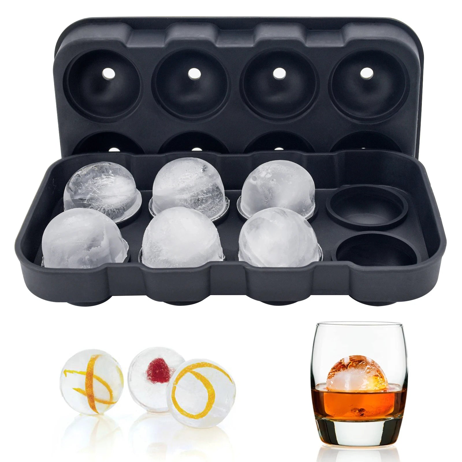 8 Cavity Reusable and BPA Free 1 Pack Sphere Ice Ball Maker with Lid and Funnel for Whiskey and Cocktails  Bourbon