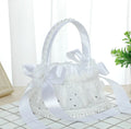 New White Lace Wedding Flower Girl Basket Elegant Bridesmaid Hand Basket for Decorations