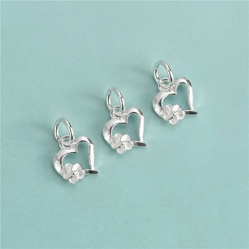Wholesale Tiny 925 Sterling Sliver Peach Heart Pendant Antique Silver Flower Hollow Out Heart Charm for Jewelry Making