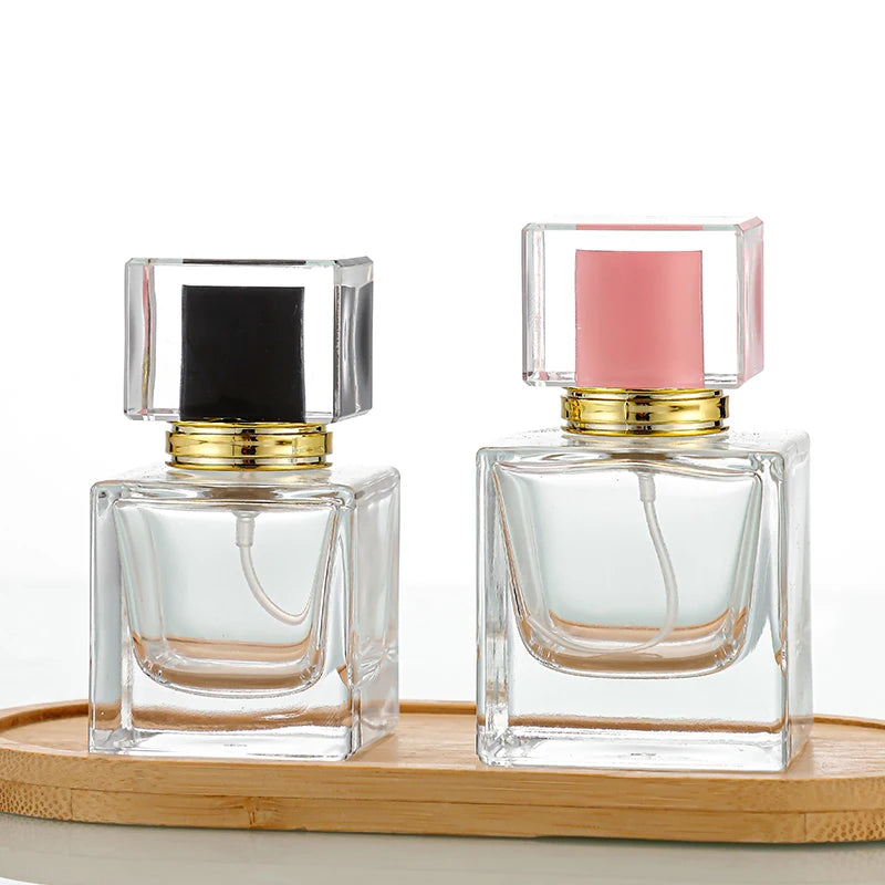 Top Quality 30 ml 50 ml Refillable Atomizer square Glass Perfume Bottle