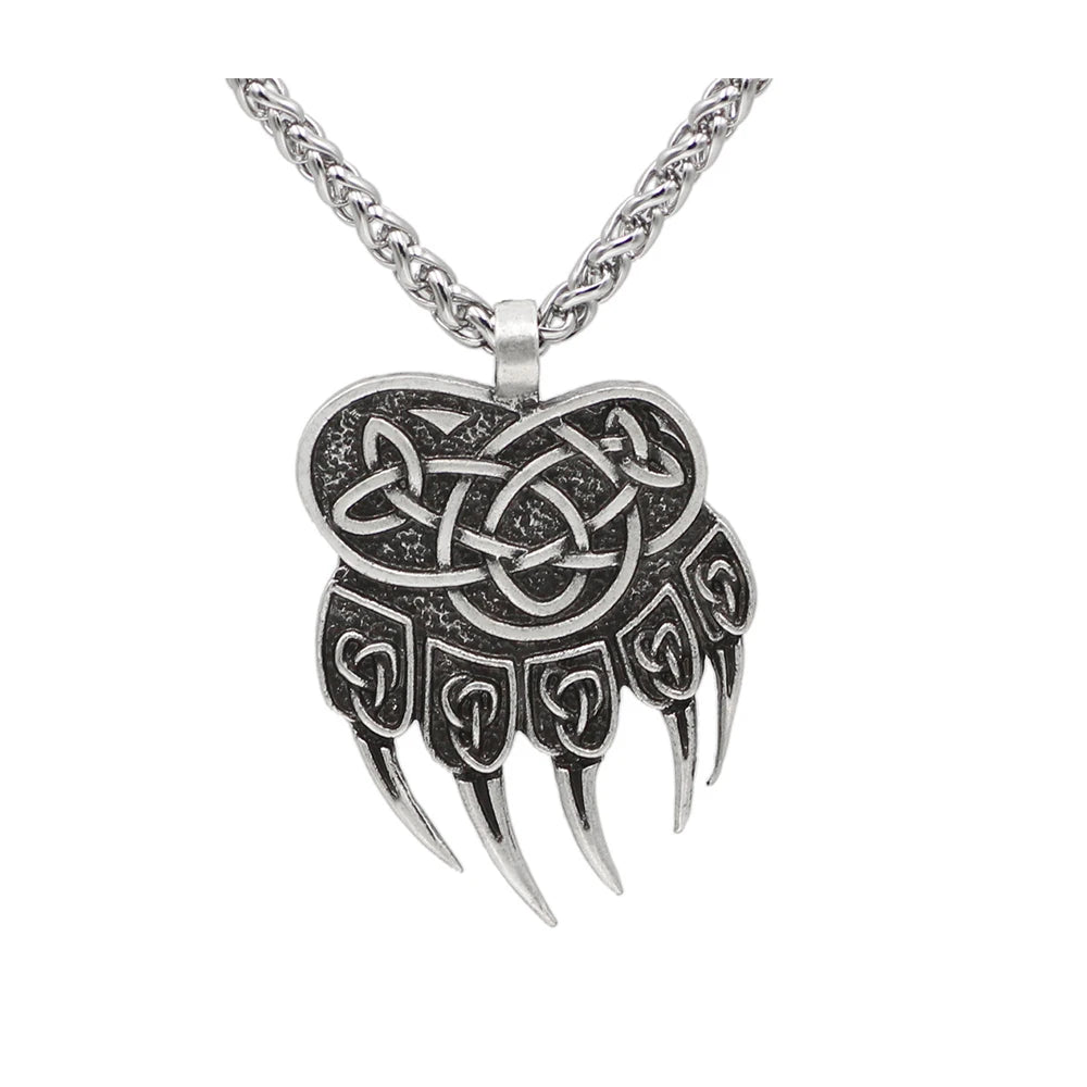 New Retro Titanium Steel Nordic Viking Domineering Bear Claw Flower Basket Keel Chain Stainless Steel Necklace Pendant