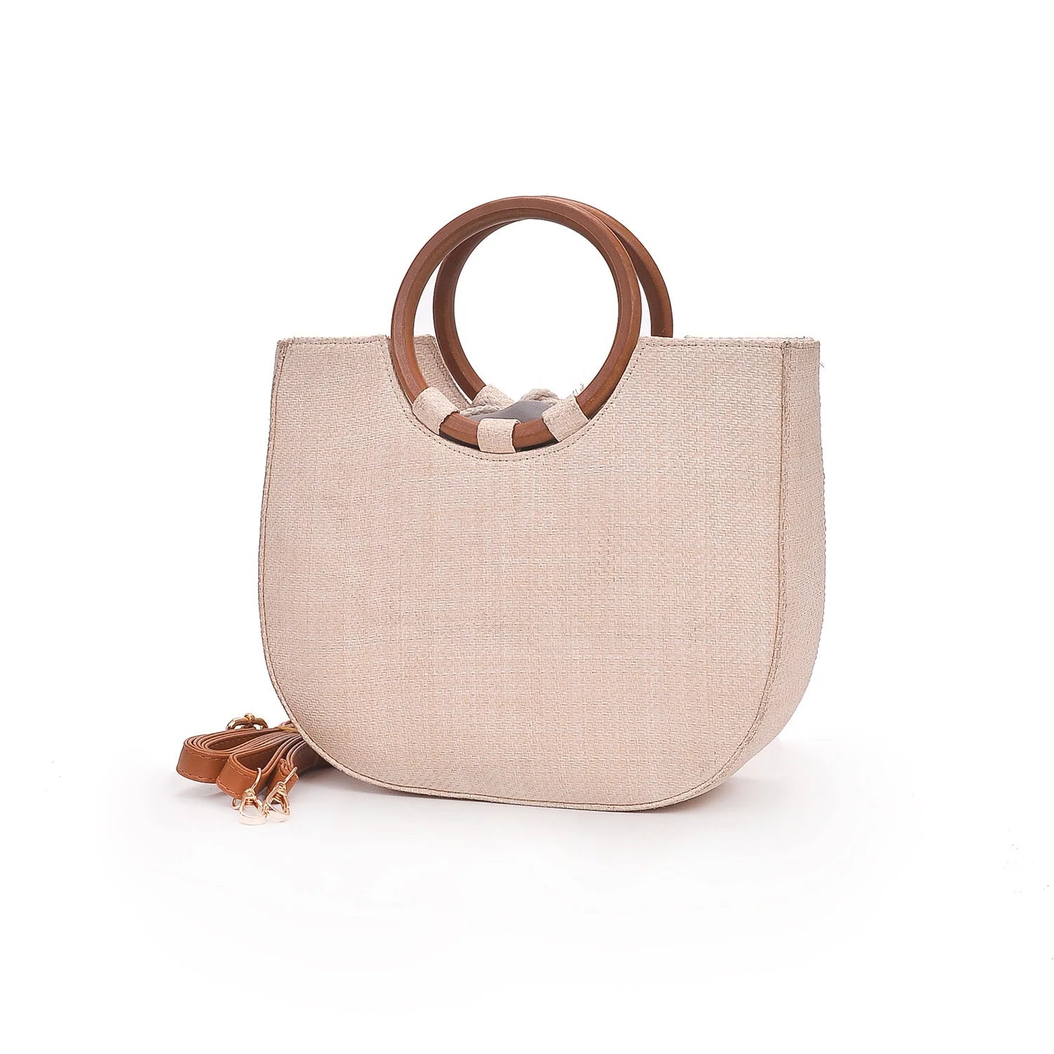 Custom Waterproof Open Closure Hobo Style Soft Foldable Women Shopping Portable Tote Bag with Wood Handle