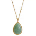 Women's 18K Gold Plated 316L Stainless Steel Big Jade Amethyst Natural Stone Pendant Necklace Classic Link Chain Healing Jewelry