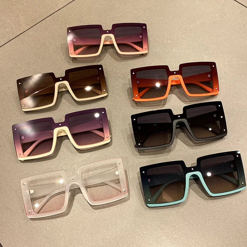 1009 Oversized Square Sunglasses Fashion Vintage Multi Gradient Shades Eyewear Trendy Retro Brand Designer Luxury Sun Glasses