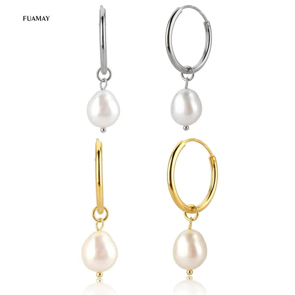 FUAMAY Irregular Freshwater Pearl Drop Earrings Big Natural Baroque Pearl Earrings