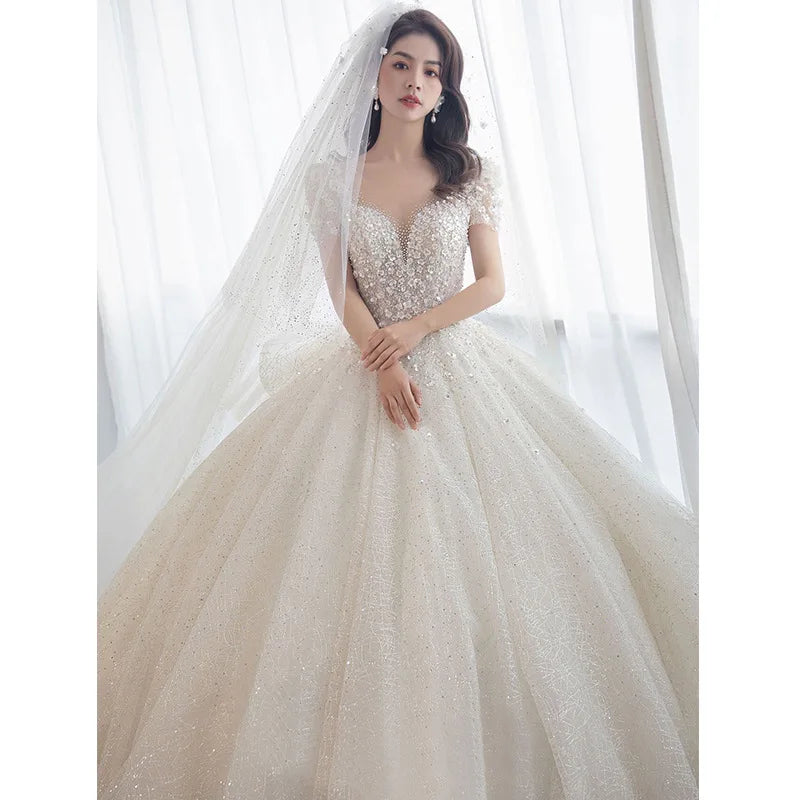 2023 New Elegant Long Dress Sequin Bridal Wedding Gown Wedding Apparel Accessories Bride Dresses