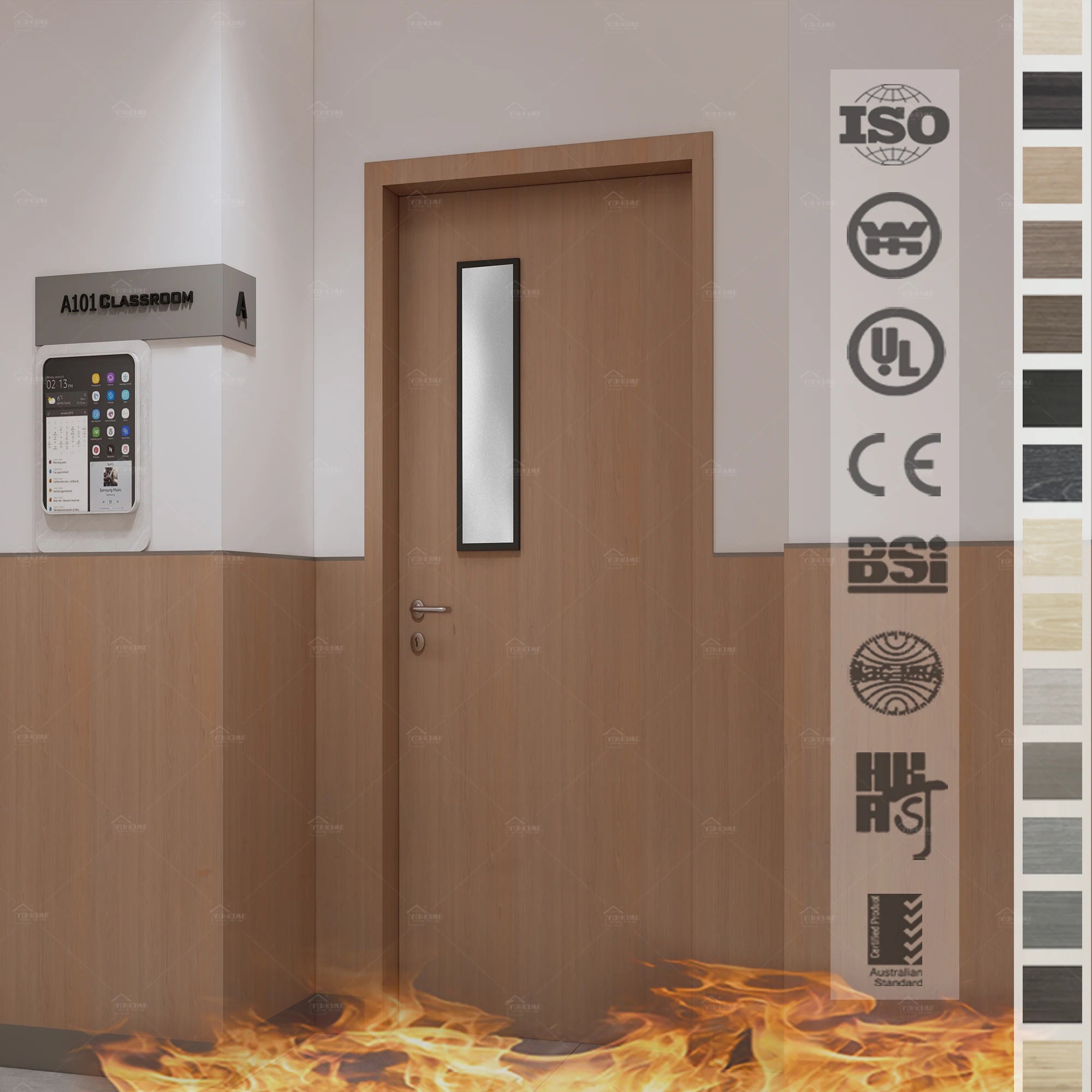 China Top Factory Custom School Wooden Fire Resistant Door HPL Fireproof 60 90 Minutes School Classroom Wood Fire Proof Doors